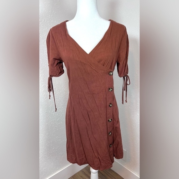 Blue Rain Burnt Orange Button Down Linen Blend Dress - Picture 1 of 6